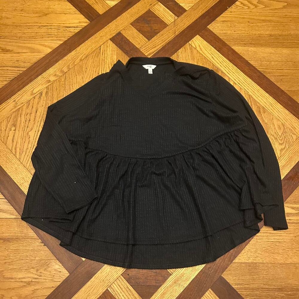 (2XL) Terra &Sky Black Longsleeve Blouse
